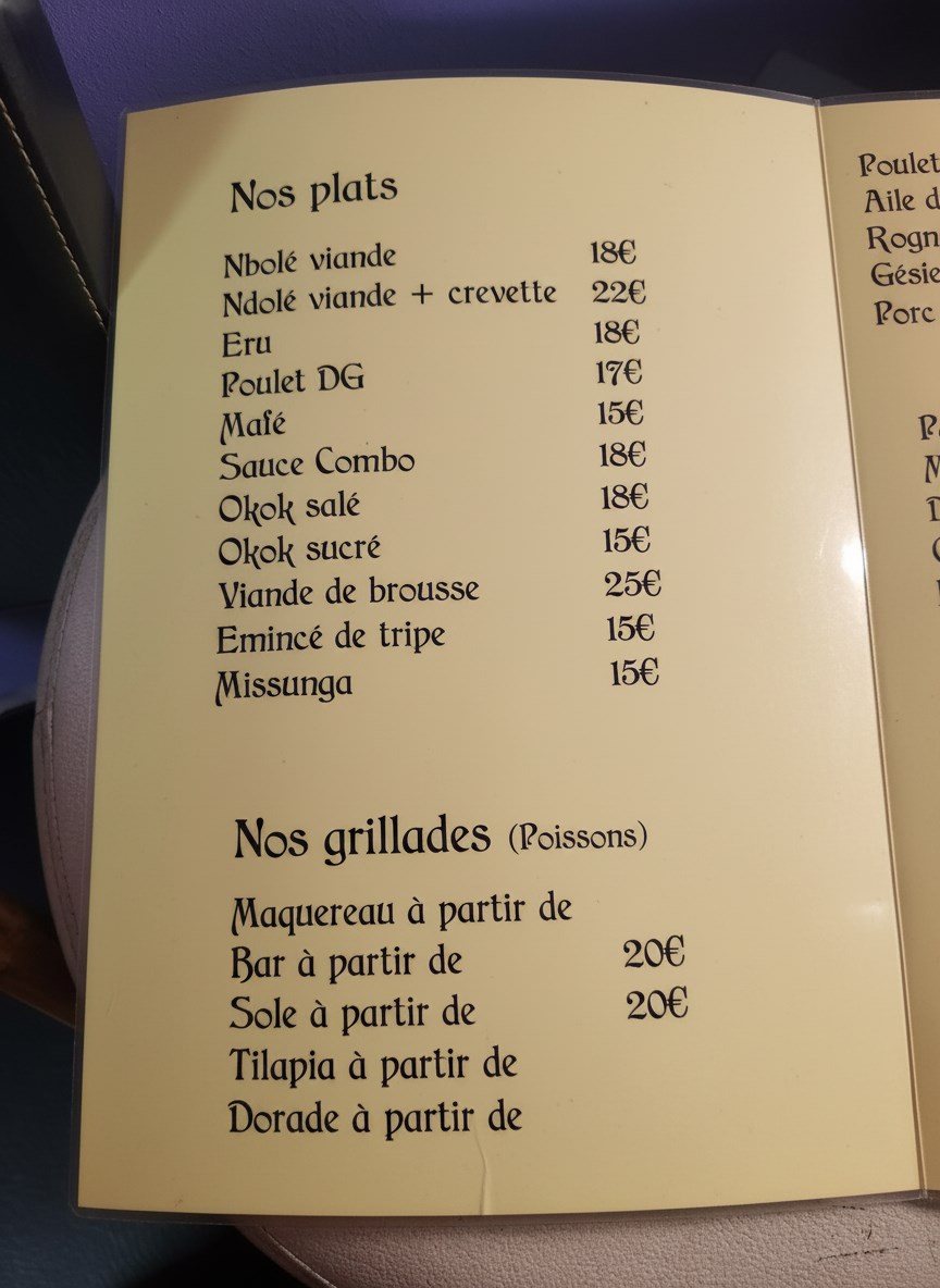 Page de menu : plats & grillades